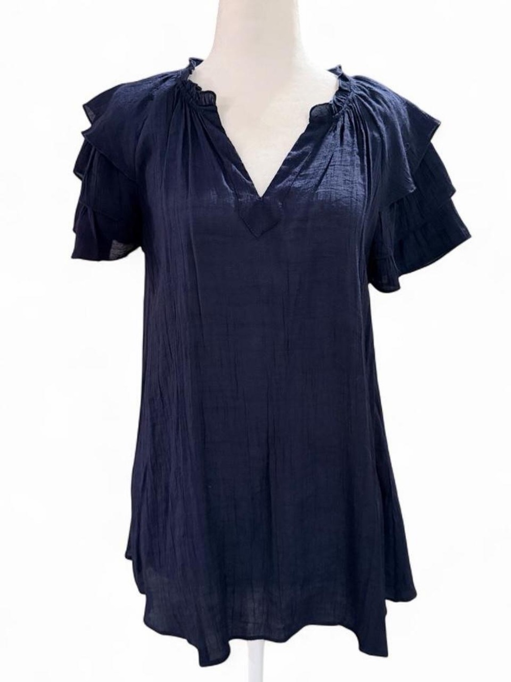 Women’s Navy Ruffle Sleeve V-Neck Top